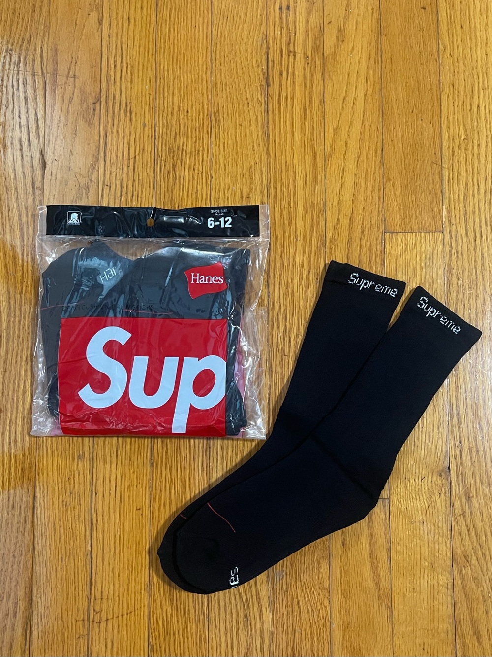 Hanes x Supreme Black Crew Socks with White Cuff Logo